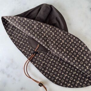 Louis Vuitton Dark Brown Sun Hat with Gold Accent Monogram